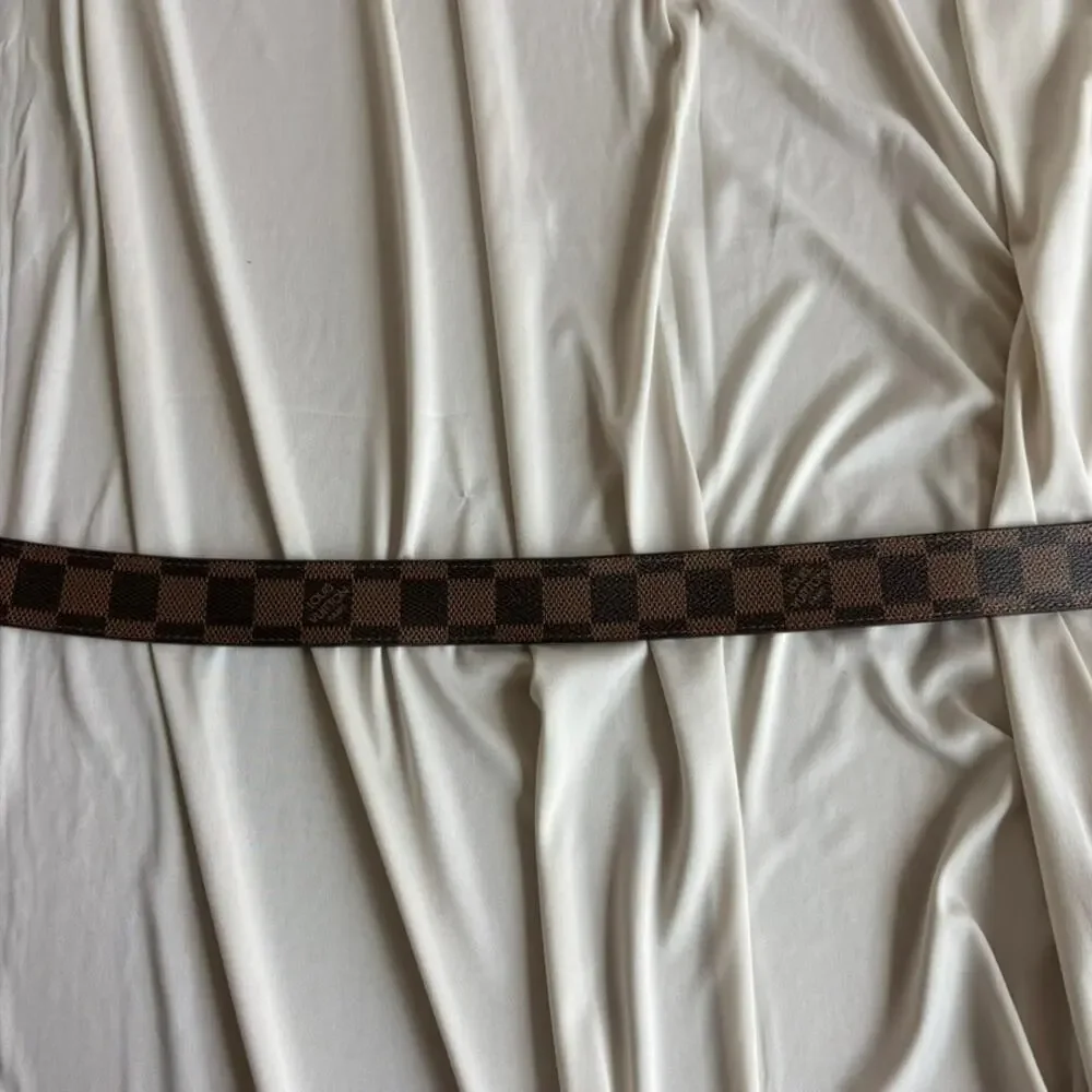 Louis Vuitton Damier Ebene Belt - Brown Checkered Canvas, Silver Buckle, Size 36